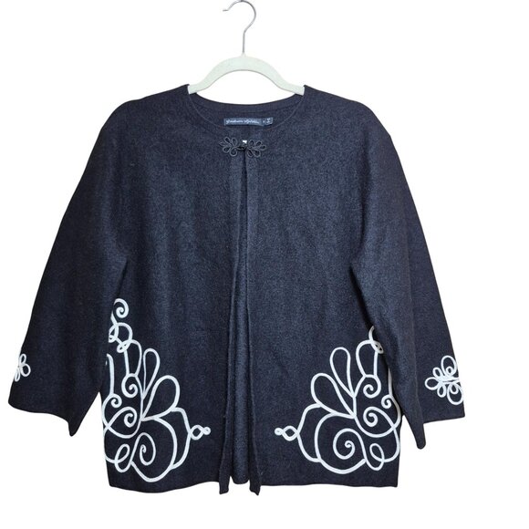 Gudrun Sjoden Womens Cardigan Sweater Size M Merino Wool Blend Black - Picture 1 of 8